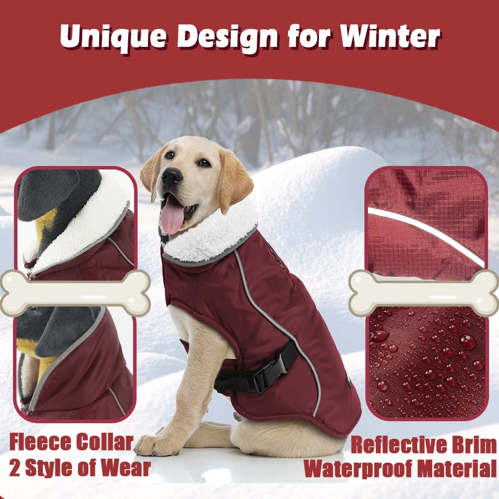 Emust Dog Jacket Winter, Cozy Windproof Dog Jacket For Cold Weather, Solid Color Dog Vests For Winter For Medium Dogs, Burgundy,