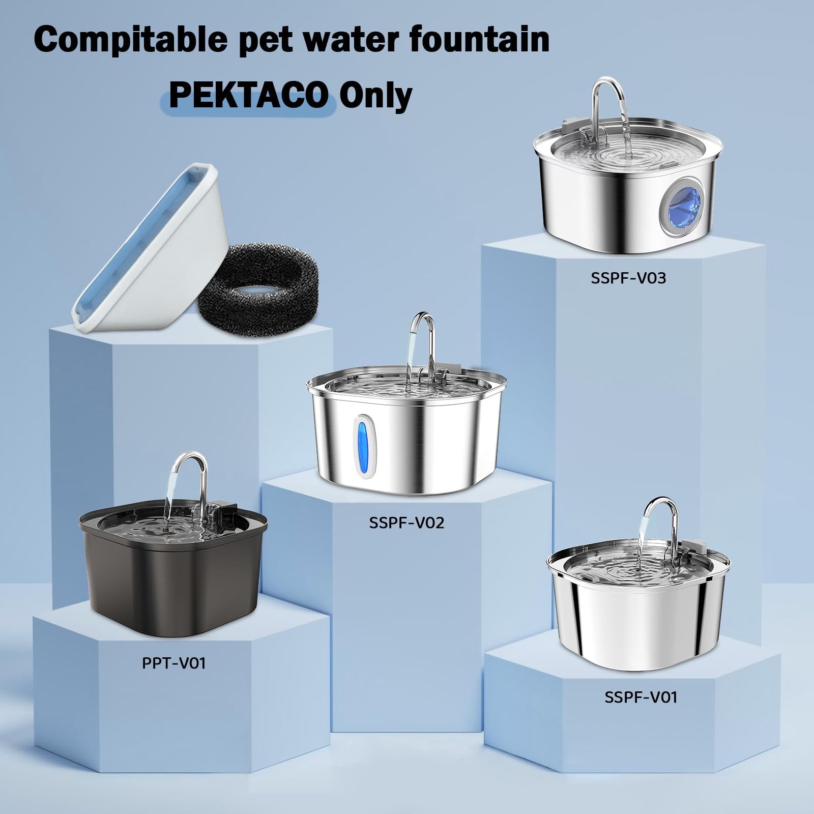 20 Pack Cat Water Fountain Filters for 3.2L/108oz & 84oz/2.5L Pet Water Fountain,Replacement Filters 10 Pack with 10 Pack Filter