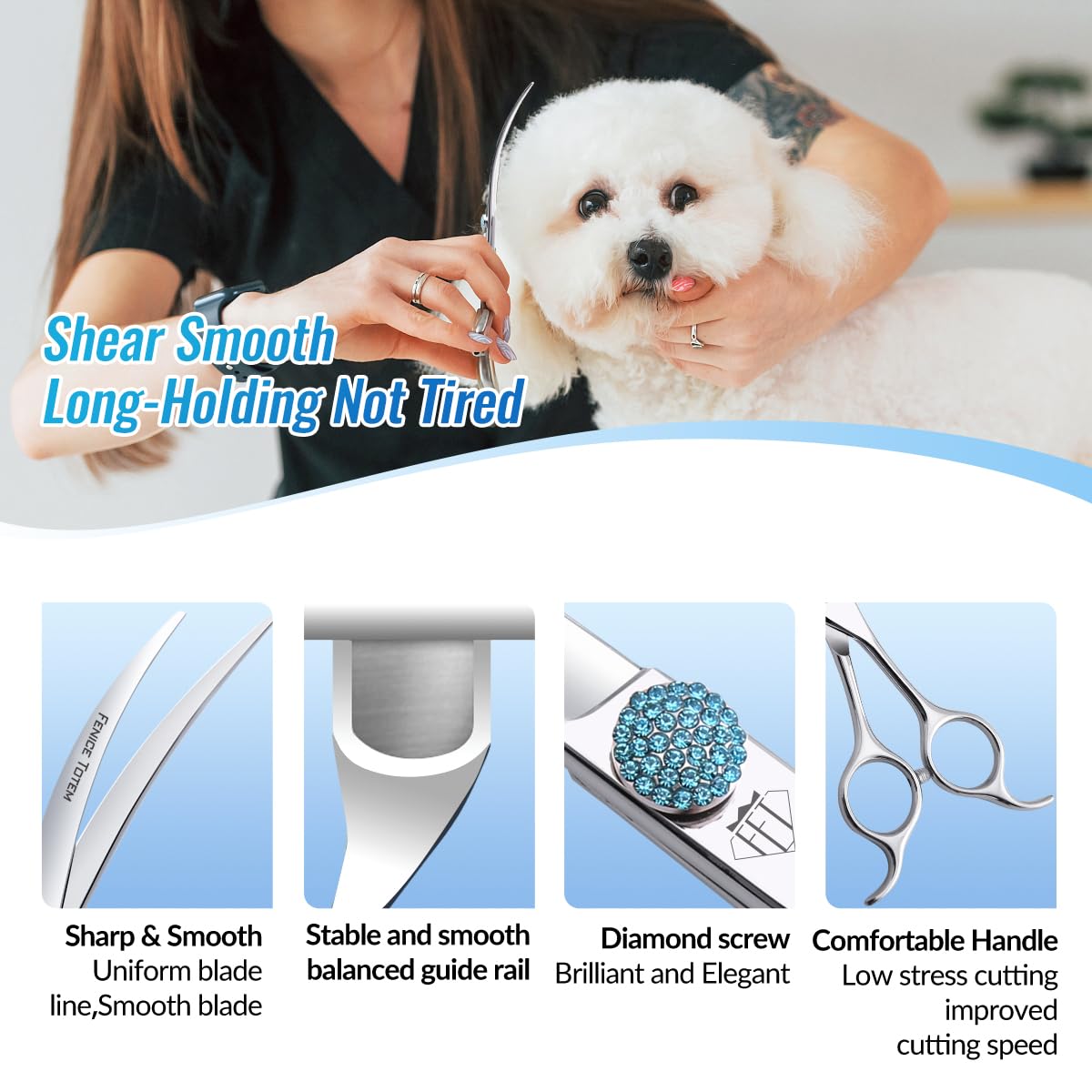 Fenice Professional Grooming Curved Shear: 45 Degree Super Curves Scissors For Dogs 6.5' Big Arc Curved Shears Made Of Japanese