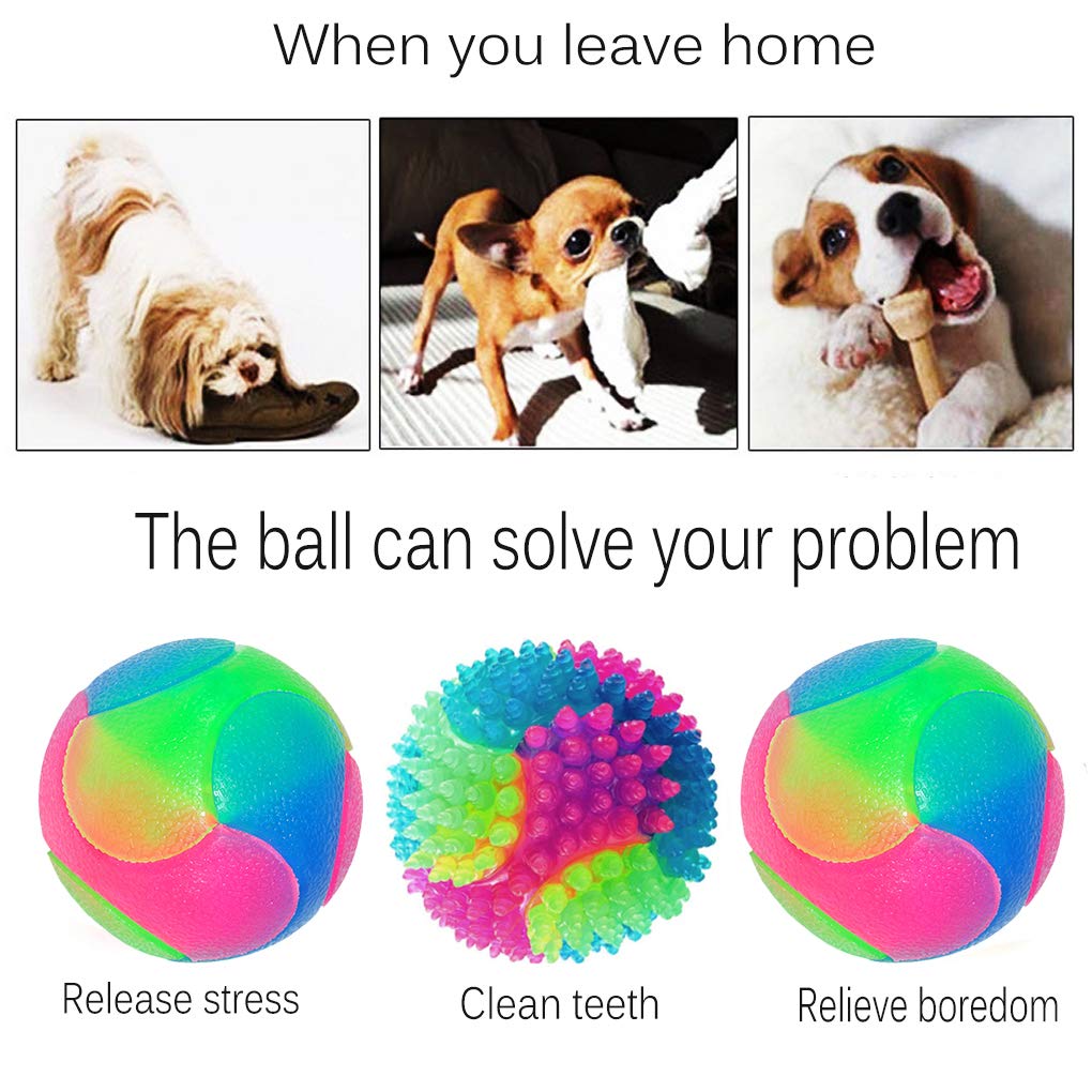 FineInno 4 pcs Light Up Dog Balls,Flashing Elastic Ball,Glow Ball,Glow in The Dark Interactive Pet Toys for Aggressive Chewers,P