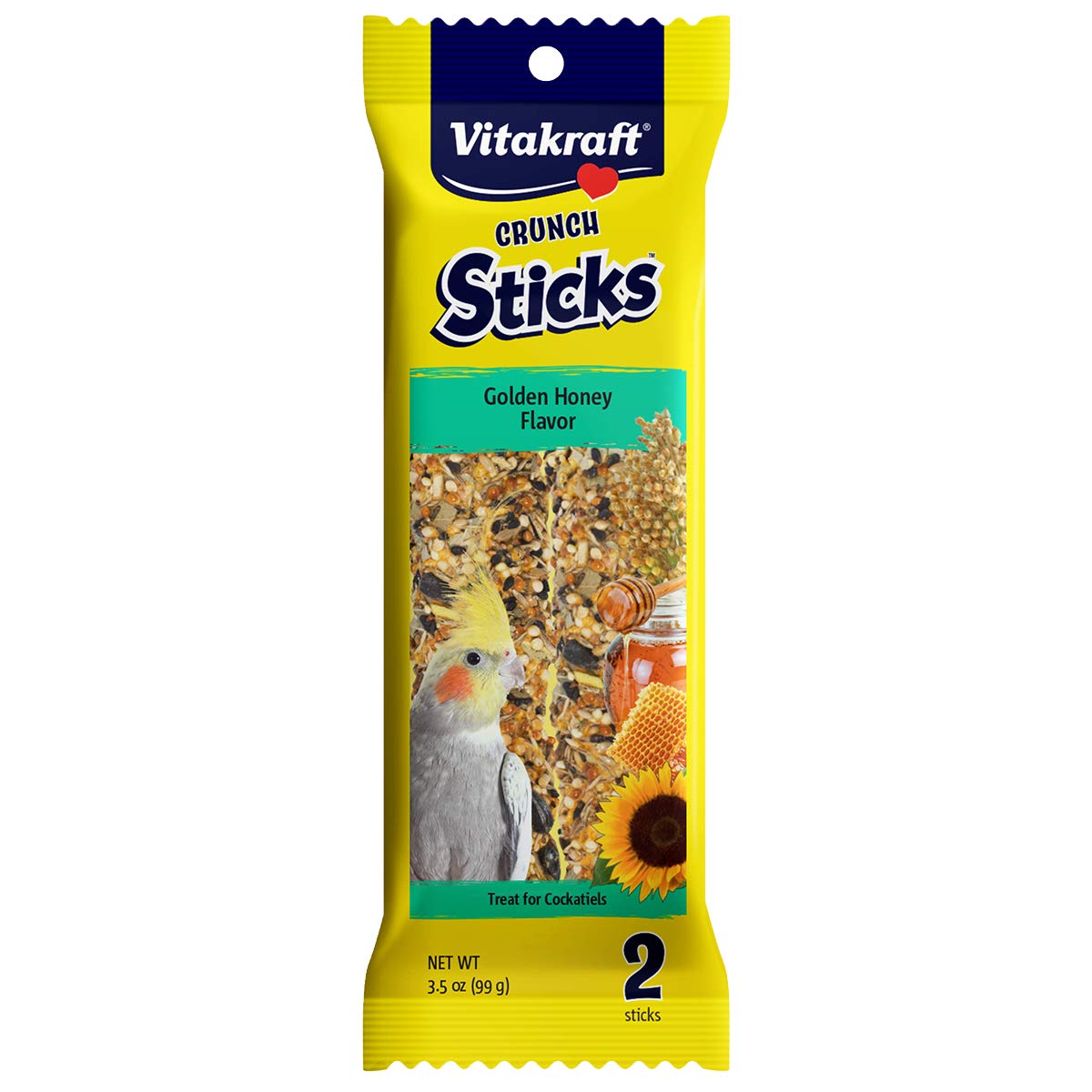 Vitakraft Crunch Sticks Golden Honey Flavor Bird Treat For Cockatiels (2 Sticks), 3.5 Oz