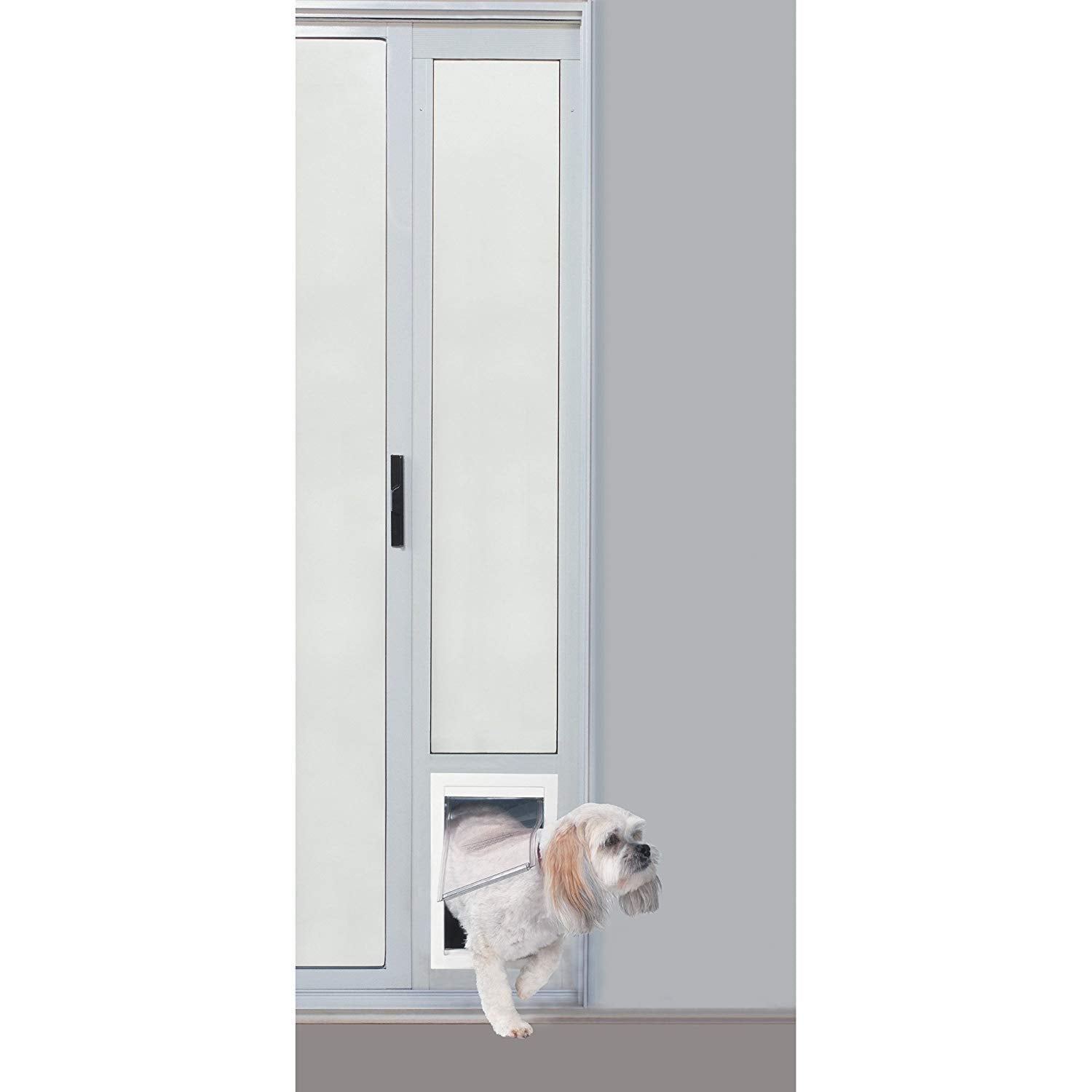 Ideal Pet Products Aluminum Pet Patio Door, Adjustable Height 77-5/8' To 80-3/8', 7' X 11-1/4' Flap Size, White