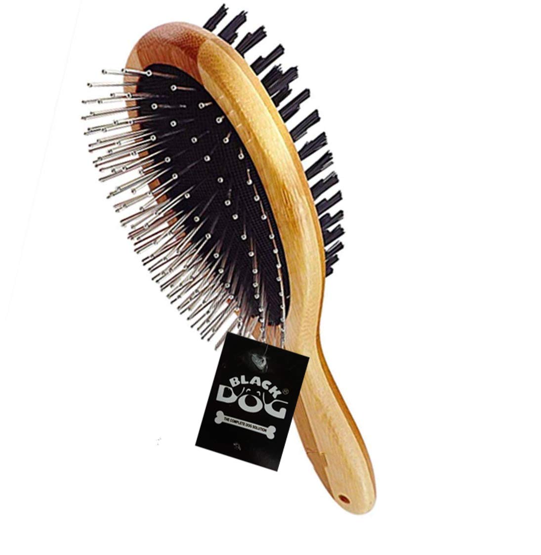 Black Dog Double Sided Pin & Bristle Brush For Dogs And Cats Long Or Short Haired Dogs And Cats Natural Bamboo Eco Friendly Pet