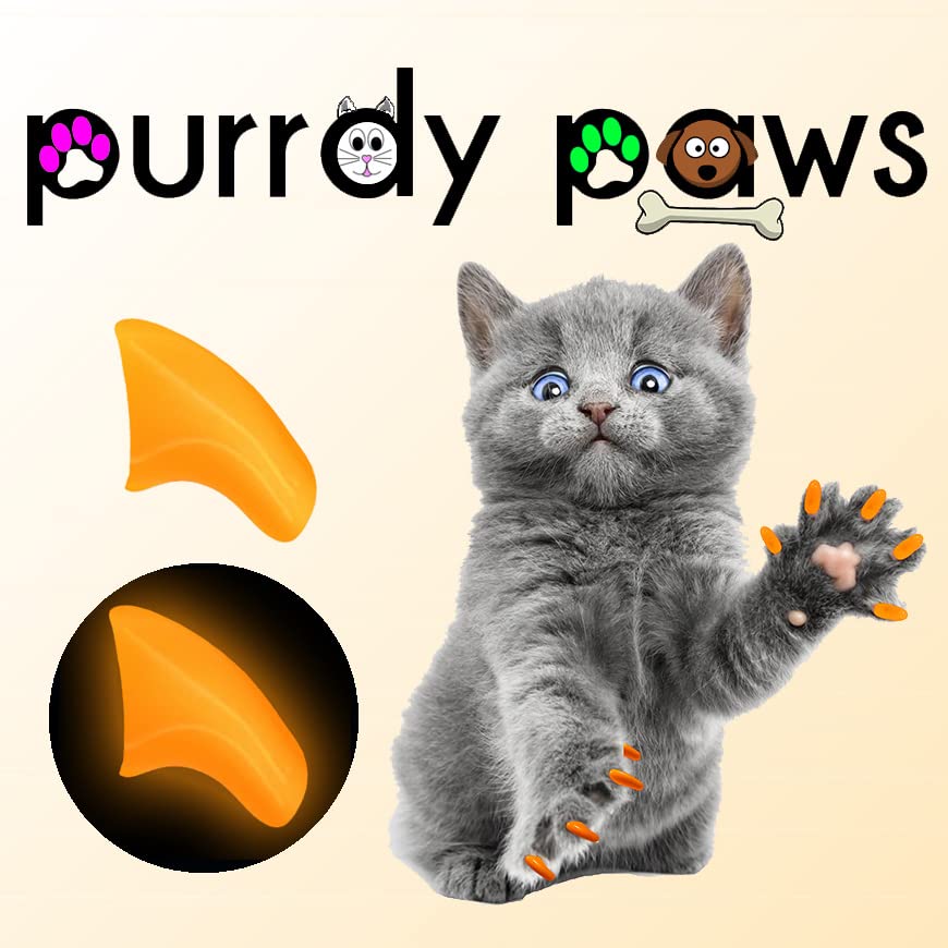 Purrdy Paws 40 Pack Soft Nail Caps For Cat Claws Orange Glow-In-The-Dark (Medium)