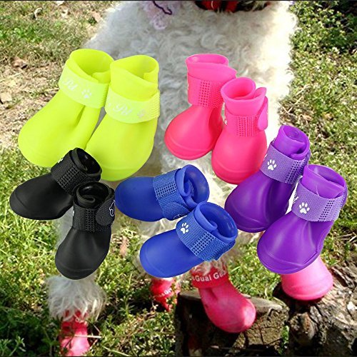 Cdycam Puppy Dogs Candy Colors Anti-Slip Waterproof Rubber Rain Shoes Boots Paws Cover (Rose Red, Small)