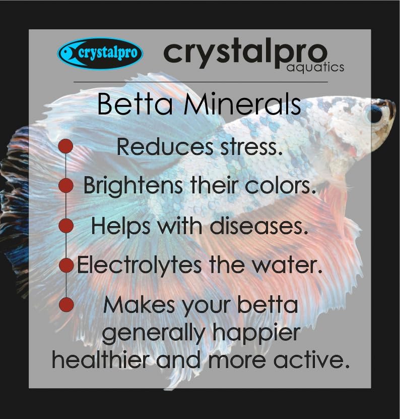 Crystalpro Betta Minerals for Betta Fish Health - Reduces Stress - Boosts Protective Coat - Betta Aquarium Mineralizer 4.2 Oz Tr