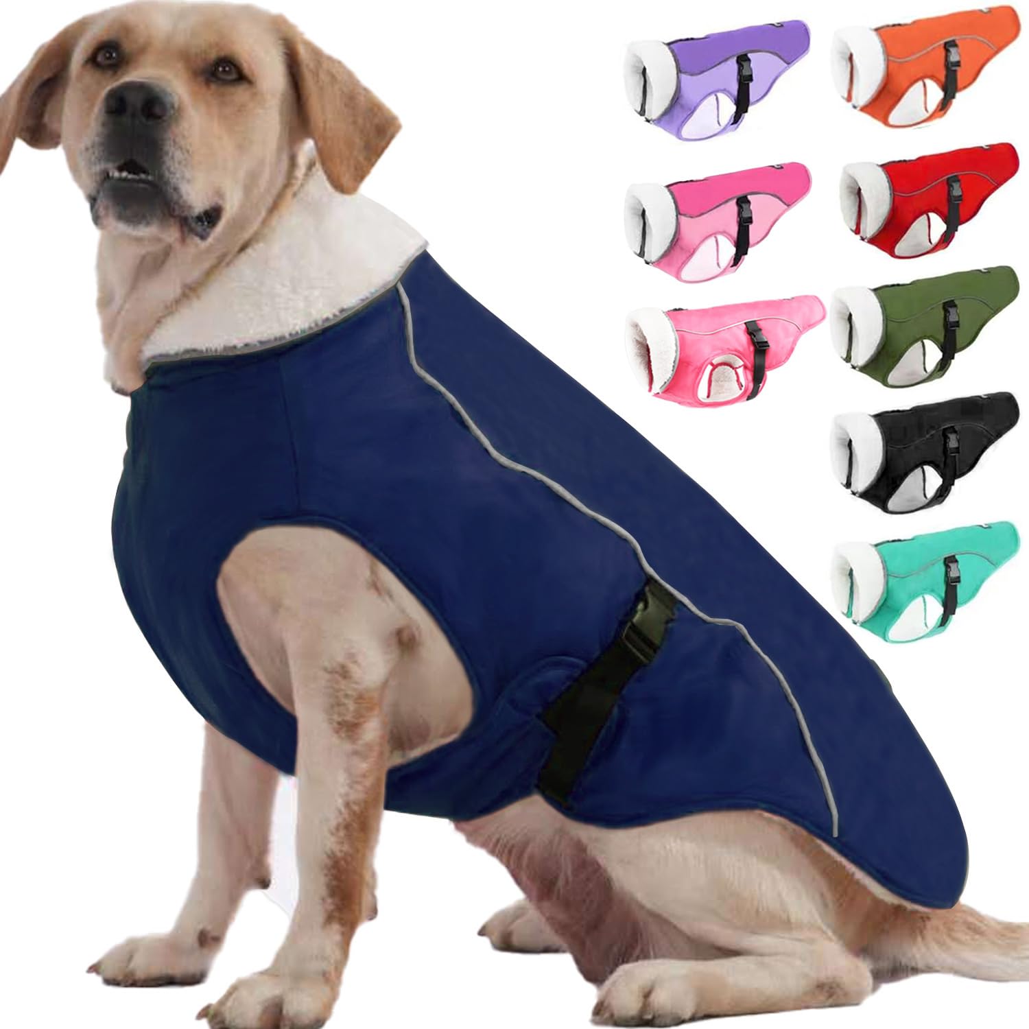 Emust Winter Dog Jacket, Windproof Dog Apparel For Cold Weather, Reflective Winter Coats For Dogs, Warm Puppy Jacket For Cold Winter, Blue S