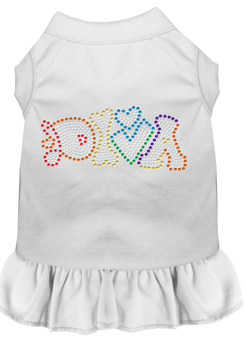 Rhinestone Pet Dog & Cat Dress Rhinestone, &quot;Technicolor Diva&quot; White 3XL (25-35 lbs.)