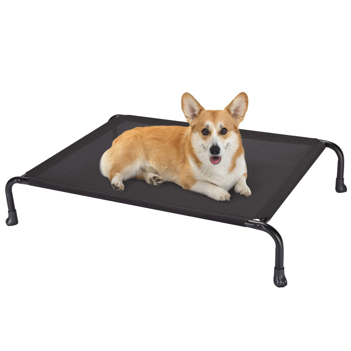 Veehoo Outdoor Elevated Dog Bed, Cooling Raised Dog Cots Beds With No-Slip Feet, Durable Pet Bed For Large Medium Dogs, Washable & Chew Proof Mesh Fabric Cots For Indoor Outdoor, Medium, Black