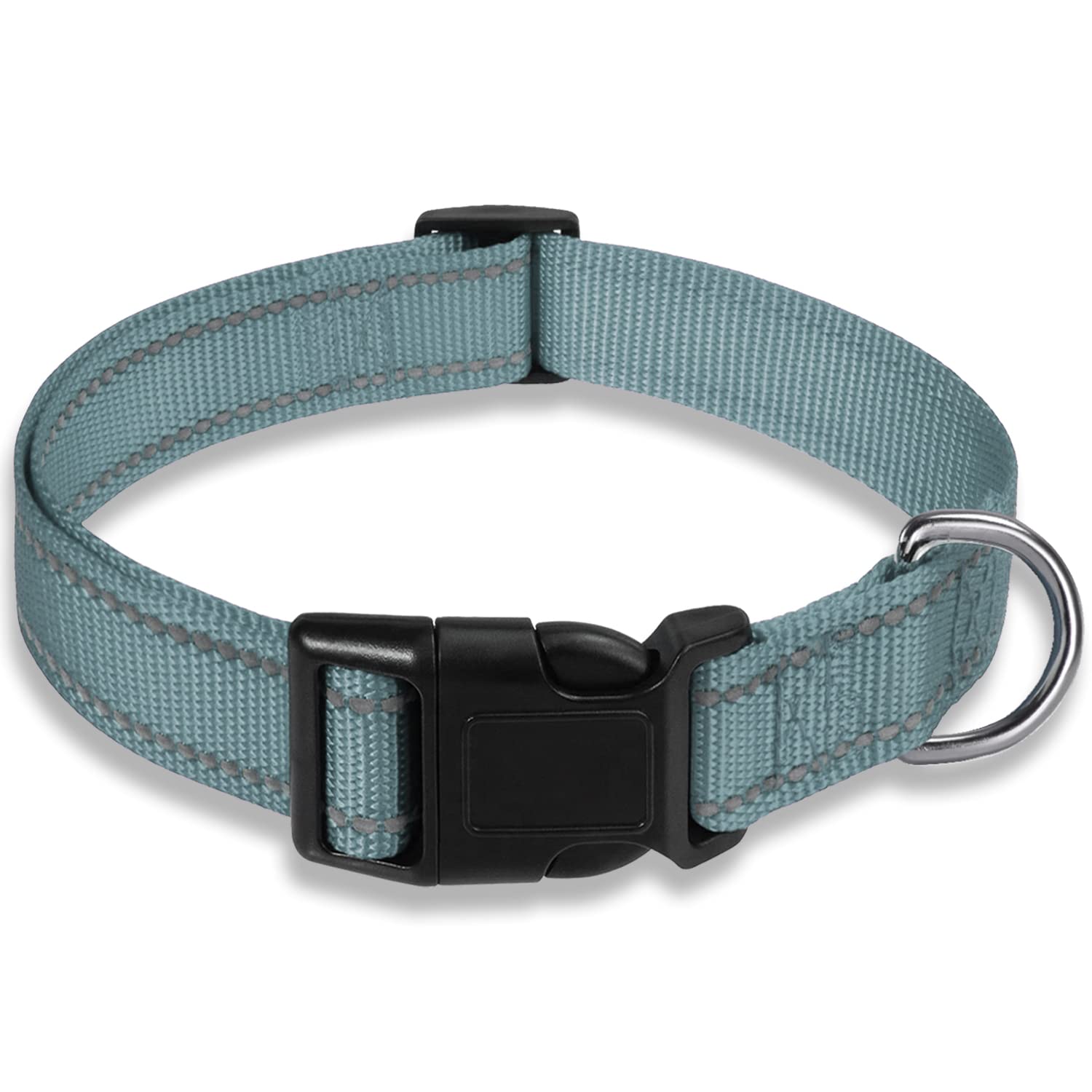 Reflective Dog Collar With Buckle Adjustable Safety Nylon Collars For Small Medium Large Dogs, Grey M