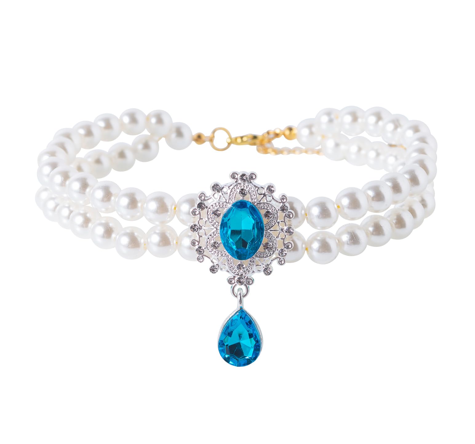 Daovace 2 Row Pearls Collar For Cats Pearl Dog Collar Rhinestone Necklaces For Small Dogs Collar Accessories Cat Pearl Collar (S