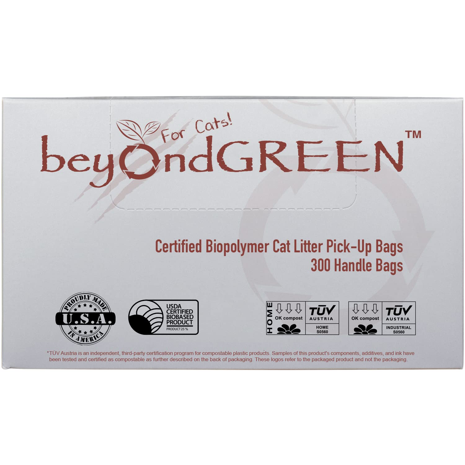Beyondgreen Plant-Based Cat Litter Poop Waste Pick-Up Bags With Handles - 300 Bags - 8 In X 16 In