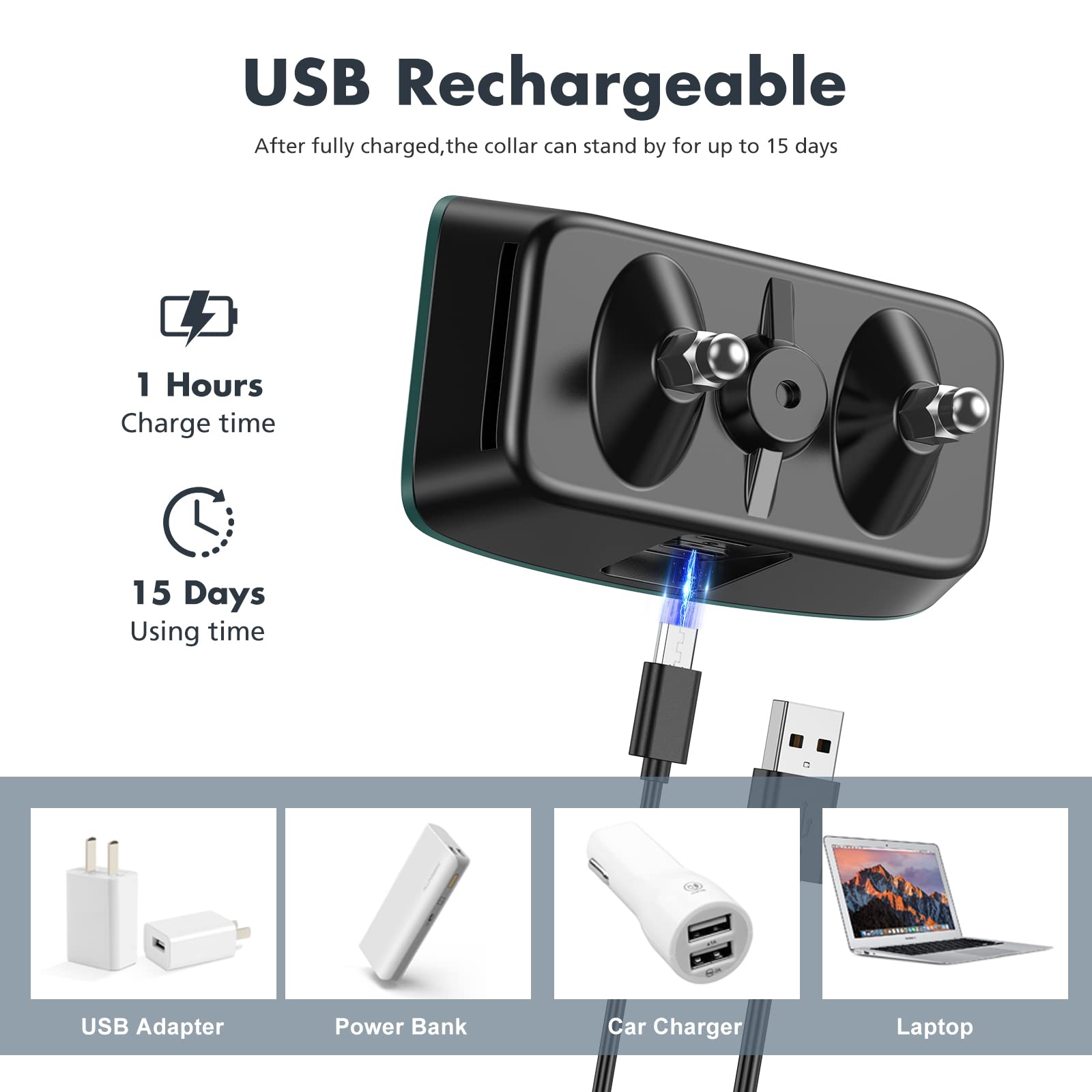 NBJU Bark Collar for Dogs - Rechargeable Anti-Barking Training Collar with 7 Adjustable Sensitivities, Beep & Vibration, Blackish Green