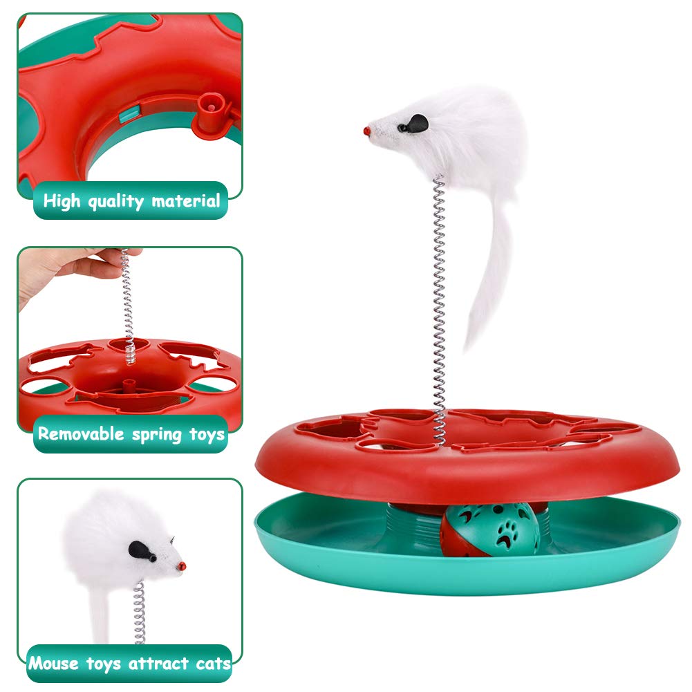 Cat Toys, Cat Toys For Indoor Cats,Interactive Kitten Toys Roller Tracks With Catnip Spring Pet Toy With Exercise Balls Teaser Mouse (Red)