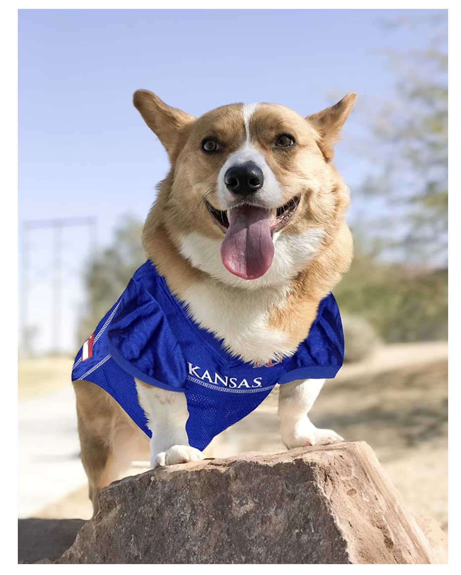 Pets First NCAA College Kansas Jayhawks Mesh Jersey for DOGS & CATS, X-Large. Licensed Dog Jersey with your Favorite Football/Ba