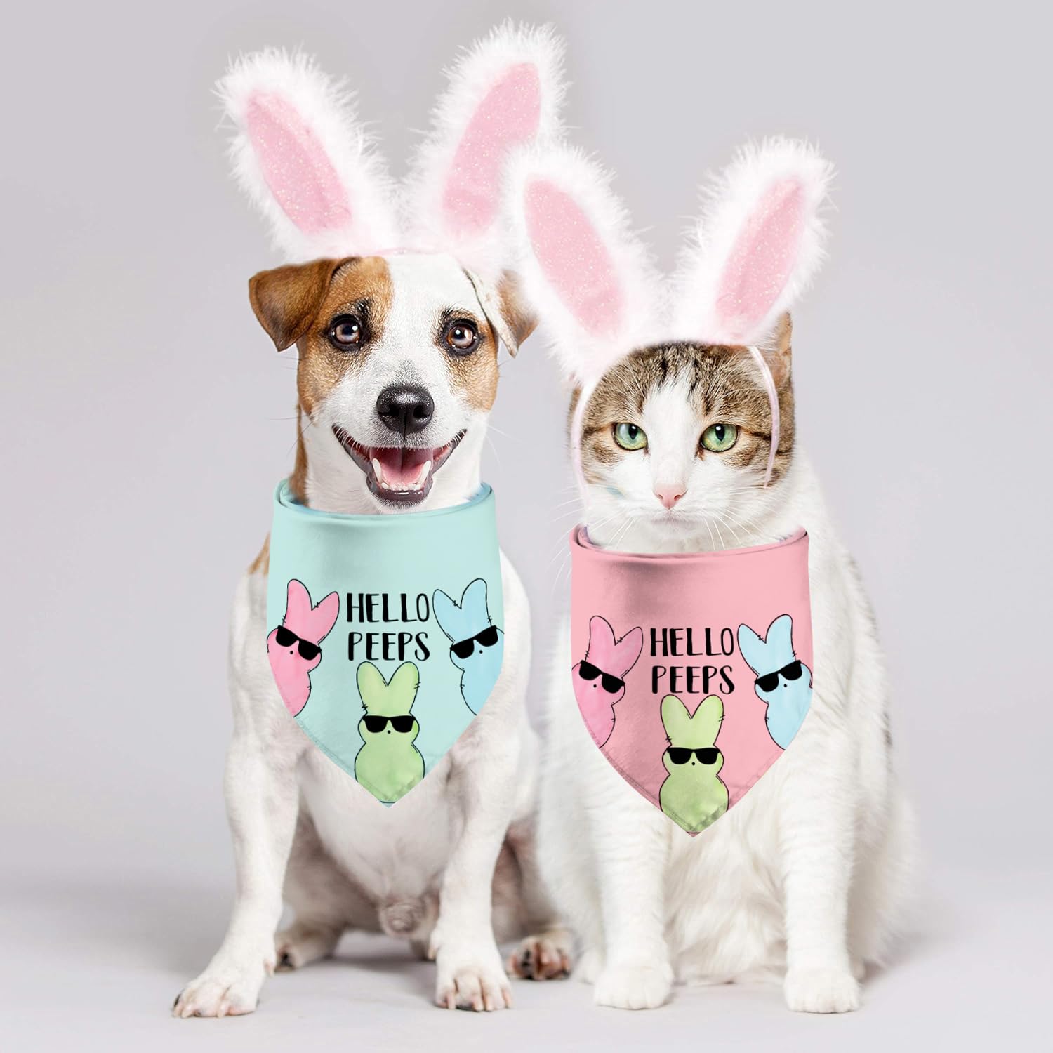 Easter Dog Bandanas, Reversible Hello Bunny Easter Pet Scarf 2 Pack, Happy Easter Holiday Puppy Dog Kerchief Gifts (Easter-02)
