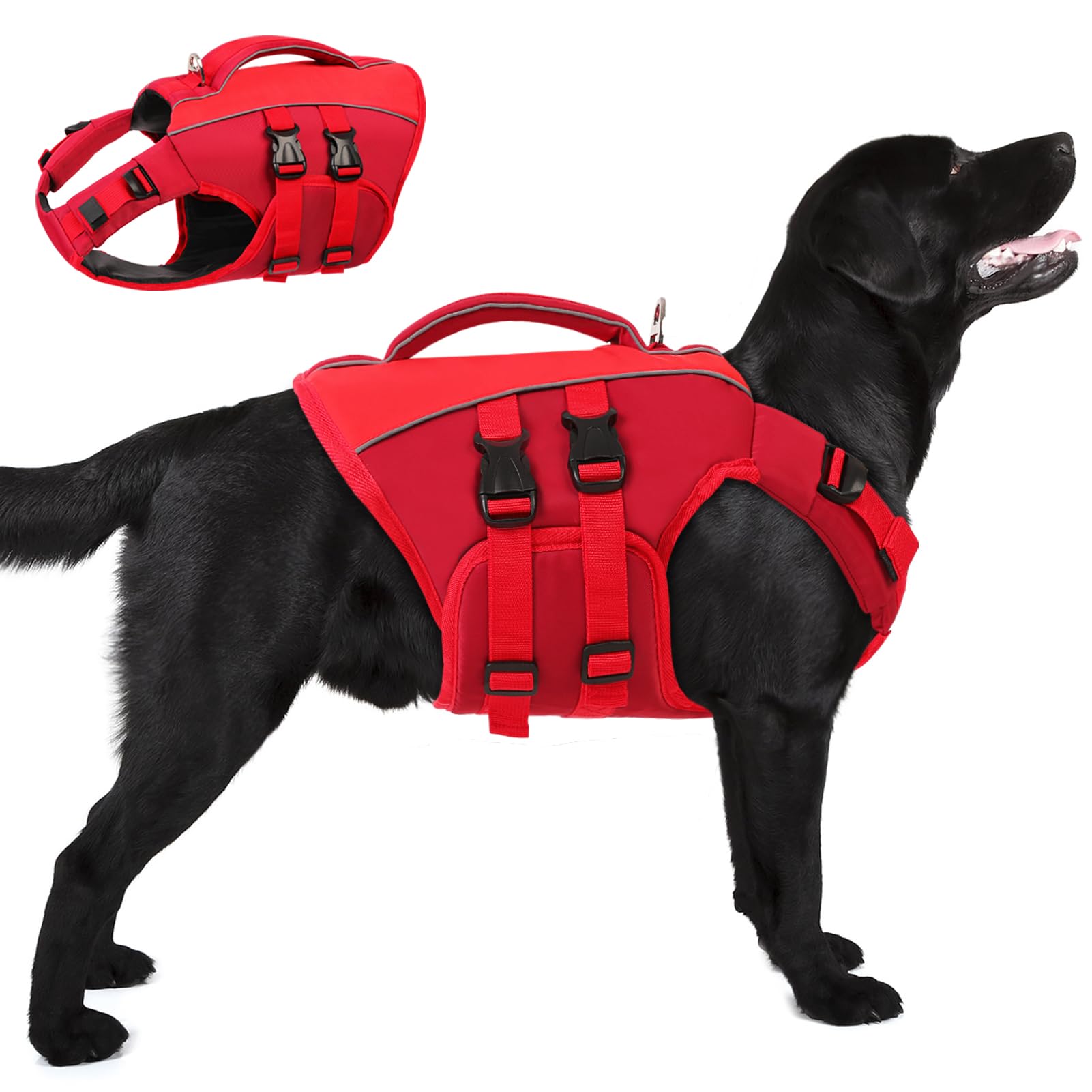Queenmore Dog Life Jacket,Life Vest For Extra Large Dogs,Adjustable Reflective Dog Swimming Vest,Superior Buoyancy Dog Lifesaver