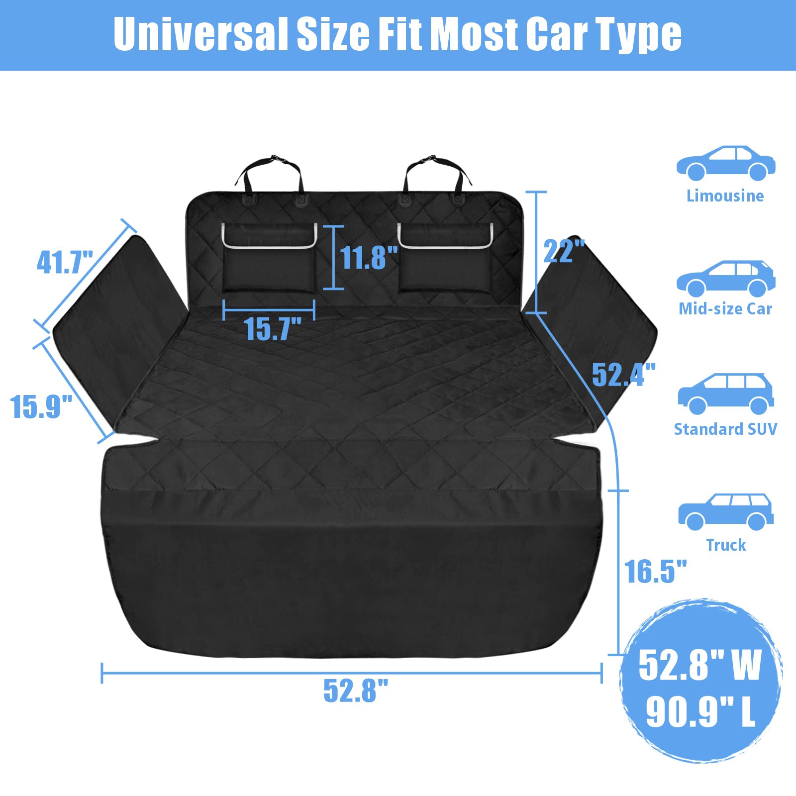 F-Color Suv Cargo Liner For Dogs - Waterproof Pet Cargo Liner With Side Flaps, Comfort Dog Cargo Cover With Bumper Flap 2 Pocket