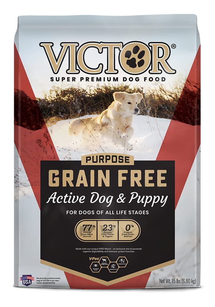 Victor Super Premium Dog Food - Grain Free Active Dog & Puppy - Dry Dog Food With 33% Protein, Gluten Free - For High Energy Dog