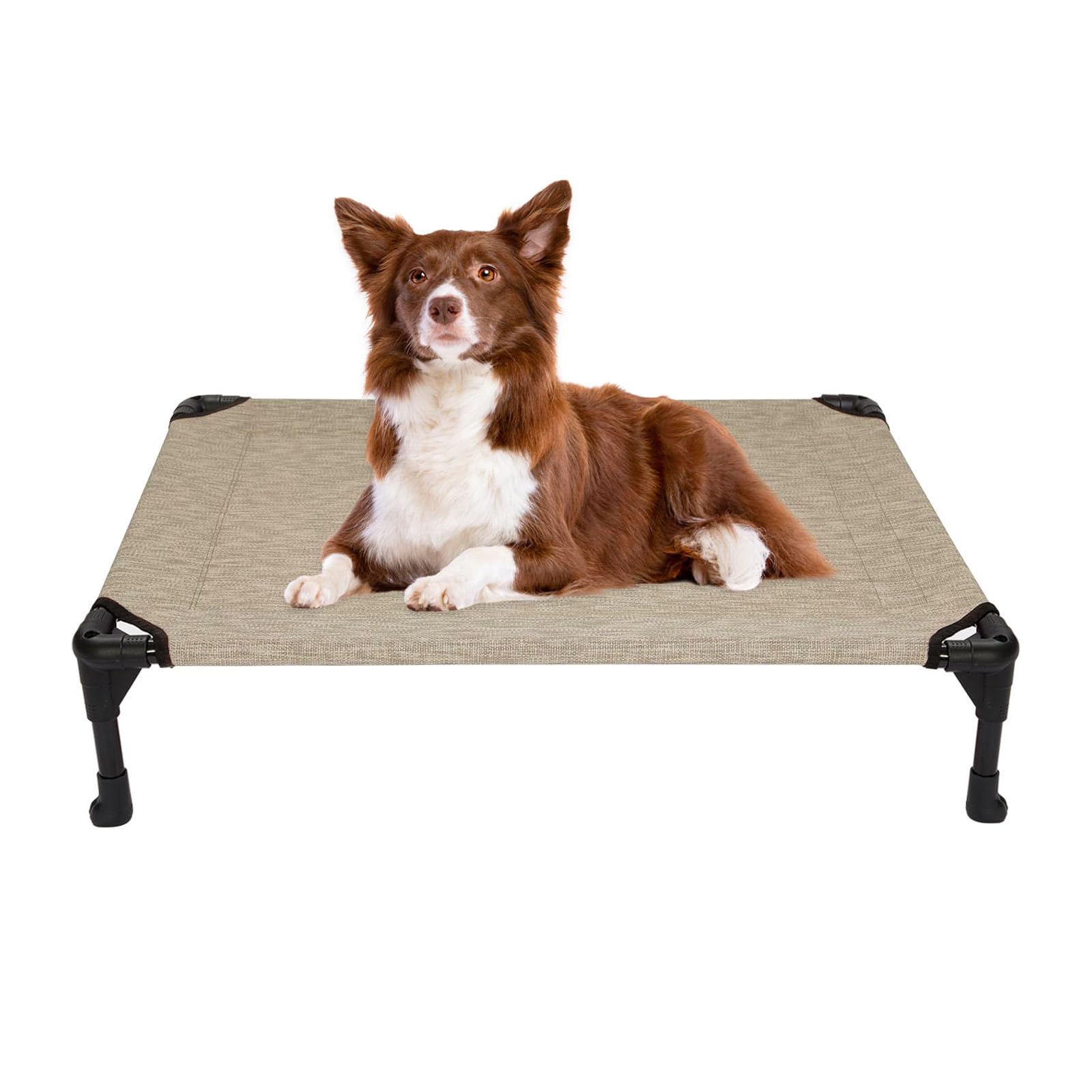 Veehoo Cooling Elevated Dog Bed, Portable Raised Pet Cot With Washable & Breathable Mesh, No-Slip Feet Durable Dog Cots Bed For Indoor & Outdoor Use, Medium, Cwc1803-M Beige Coffee
