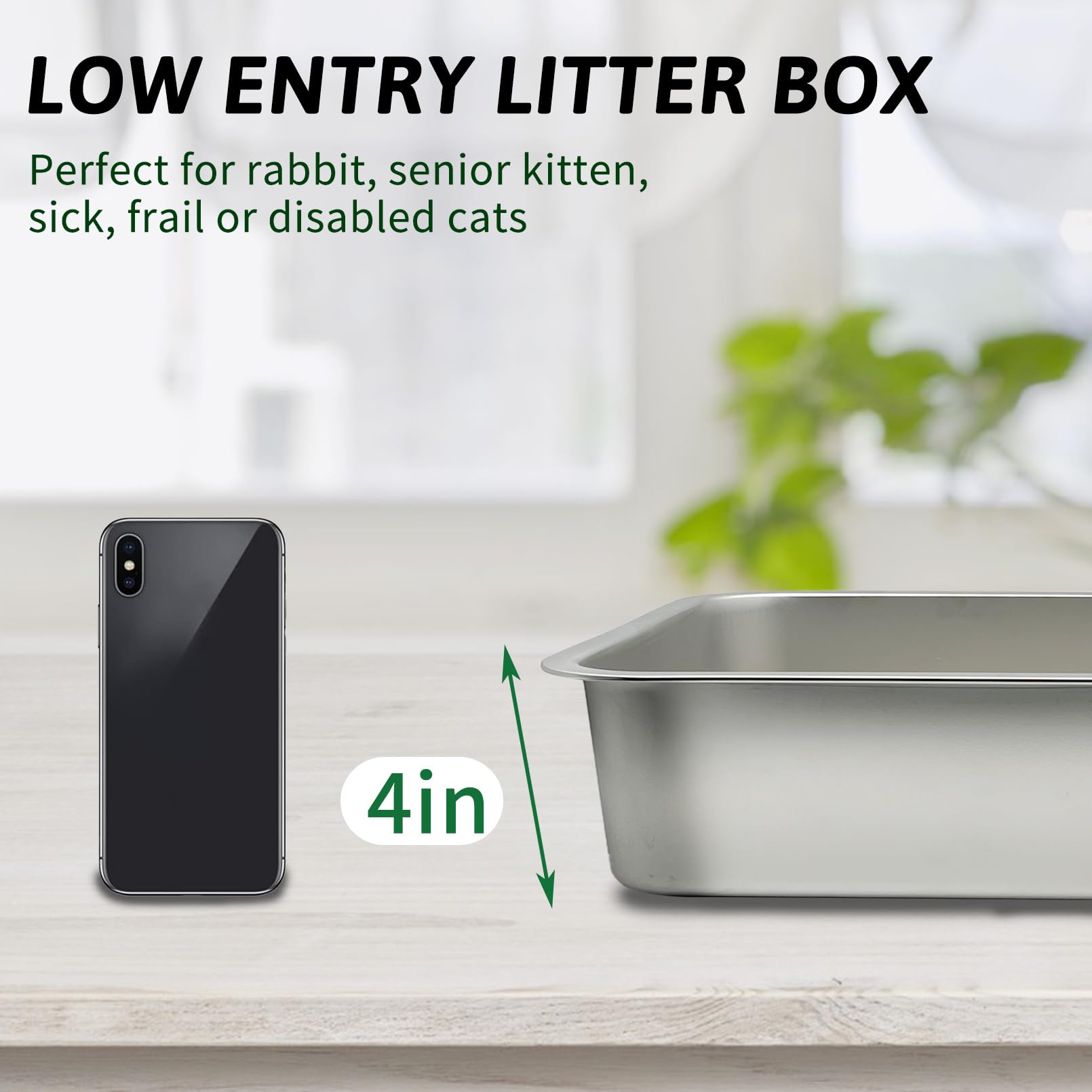 Bnosdm Large Rabbit Litter Box Stainless Steel Bunny Litter Pan Open Pet Litter Box Toilet With Non-Slip Feet Mats For Rabbits,