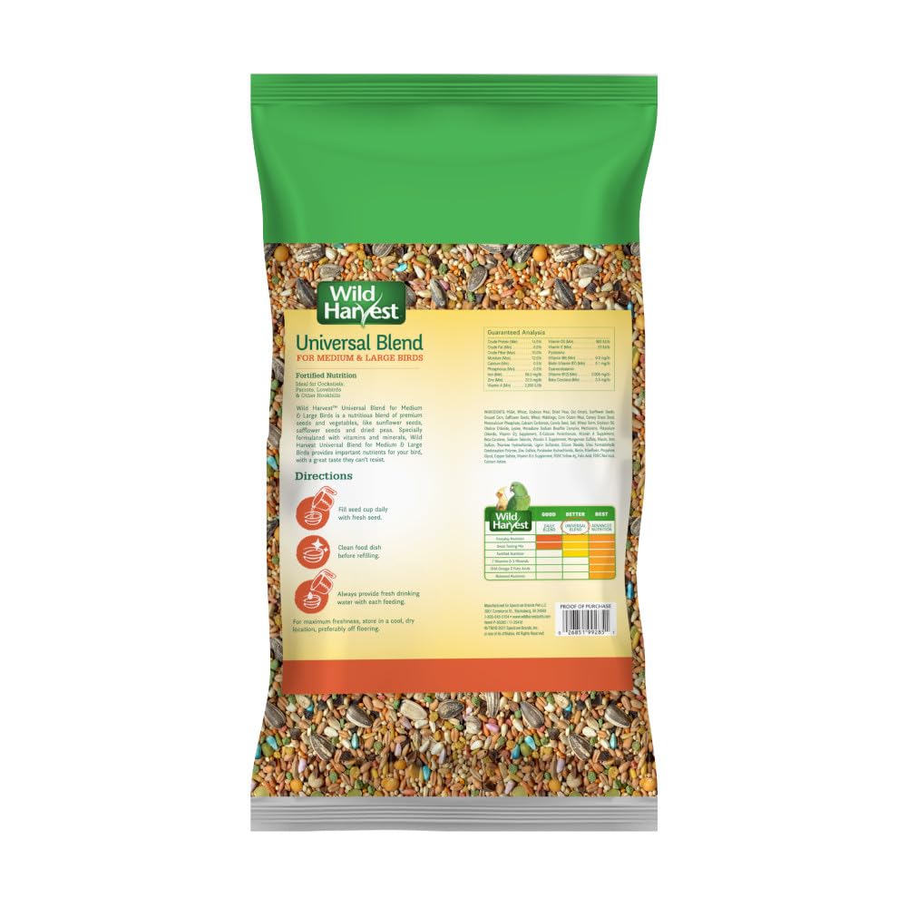 Wild Harvest Universal Blend for Medium and Large Birds 10 Pounds; Fortified Nutrition