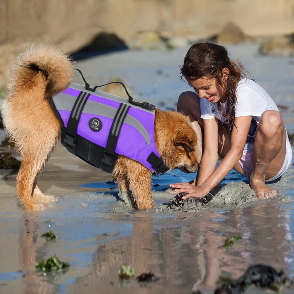 Emust Life Vests For Dogs, Lightweight Small/Medium/Large Dog Life Preserver, Xl Dog Life Jacket For Swimming/Boat/Water, Life Jacket For Large Dogs,Purple, Xl