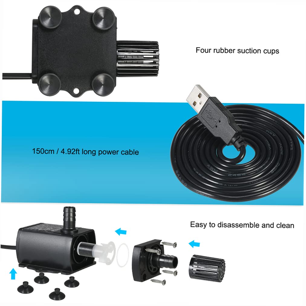 Decdeal Submersible Water Pump Aquarium Fountain With Flow Adjustment Function And Usb Interface, Dc 5V 4.8W 300L/H Lift 300Cm