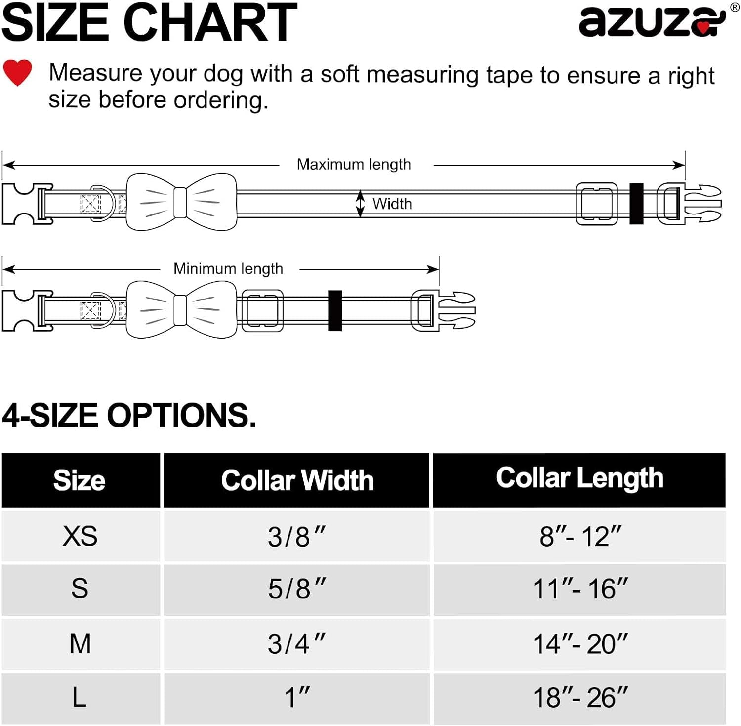 Azuza Dog Collar With Bow Tie, Soft And Comfortable Adjustable Bowtie Dog Collar For Medium Dogs (M, Camellia Flower)