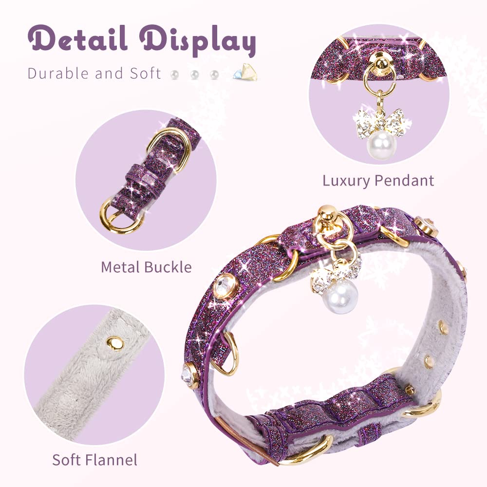 Petshome Cat Collar, Dog Collar, [Bling Rhinestones] Pu Leather Adjustable Pet Collar With Luxury Pendant For Cat And Small Dog