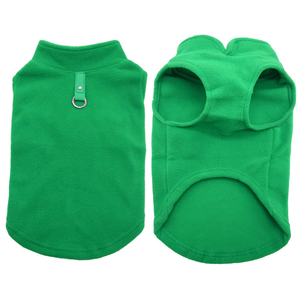 Dog Fleece Vest Soft Winter Jacket Sweater With D-Ring Leash Cold Weather Coat Hoodie For Small Medium Large Dogs Dark Green X-L