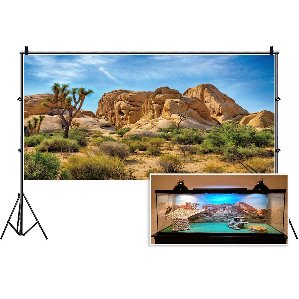 Csfoto Polyester 72X16 Inches Joshua Tree National Park Desert Background For Reptile Tank Terrarium Background Arid Barren Cactus Sandstone Rock Climate Hot Desert Scenery Background