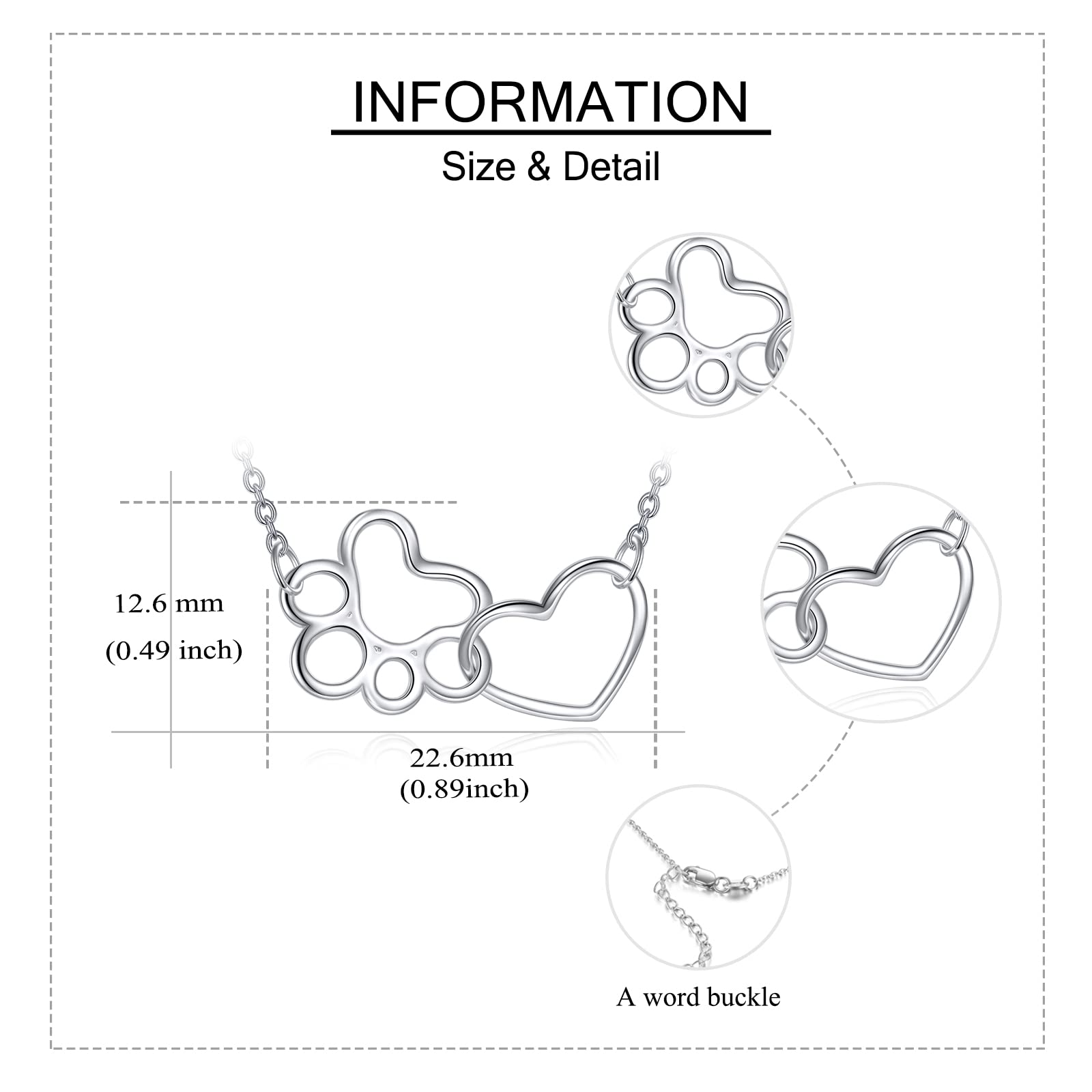 ONEFINITY Paw Print Necklace Sterling Silver Dog Cat Paw Necklace Pet Cat Dog Paw Heart Pendant Jewelry for Women Gifts