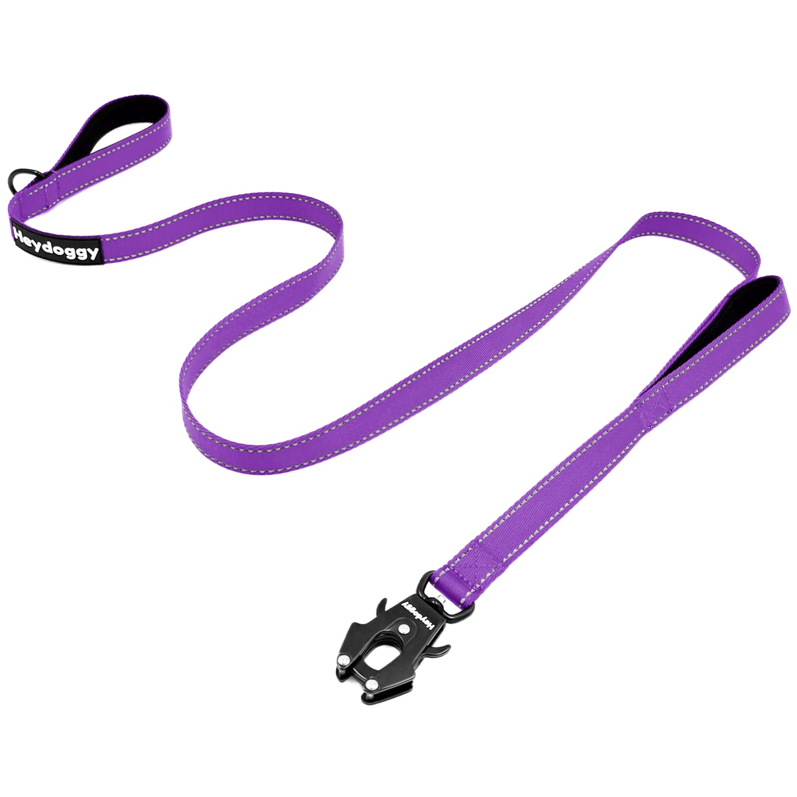 Strong Heavy Duty Dog Leash - 5Ft Reflective Nylon Training Leash With Soft Padded Double Handle & Auto Lock Frog Clip, Safety T