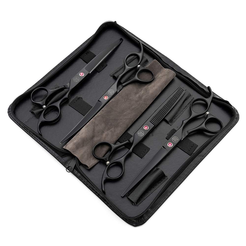 Moontay 7 Dog Grooming Scissors Set - 4-Piece Stainless Steel Shears for Dogs, Cats & Pets, Black