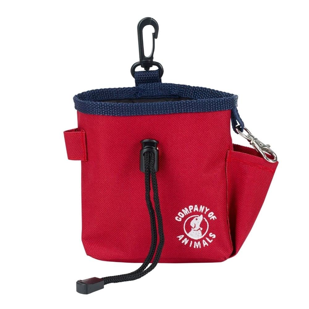 Company of Animals Treat Bag, Red, Zipped Pockets & Drawstring, Clips on Belt, Waistband or Pocket, Waterproof Treats Pouch, Ide