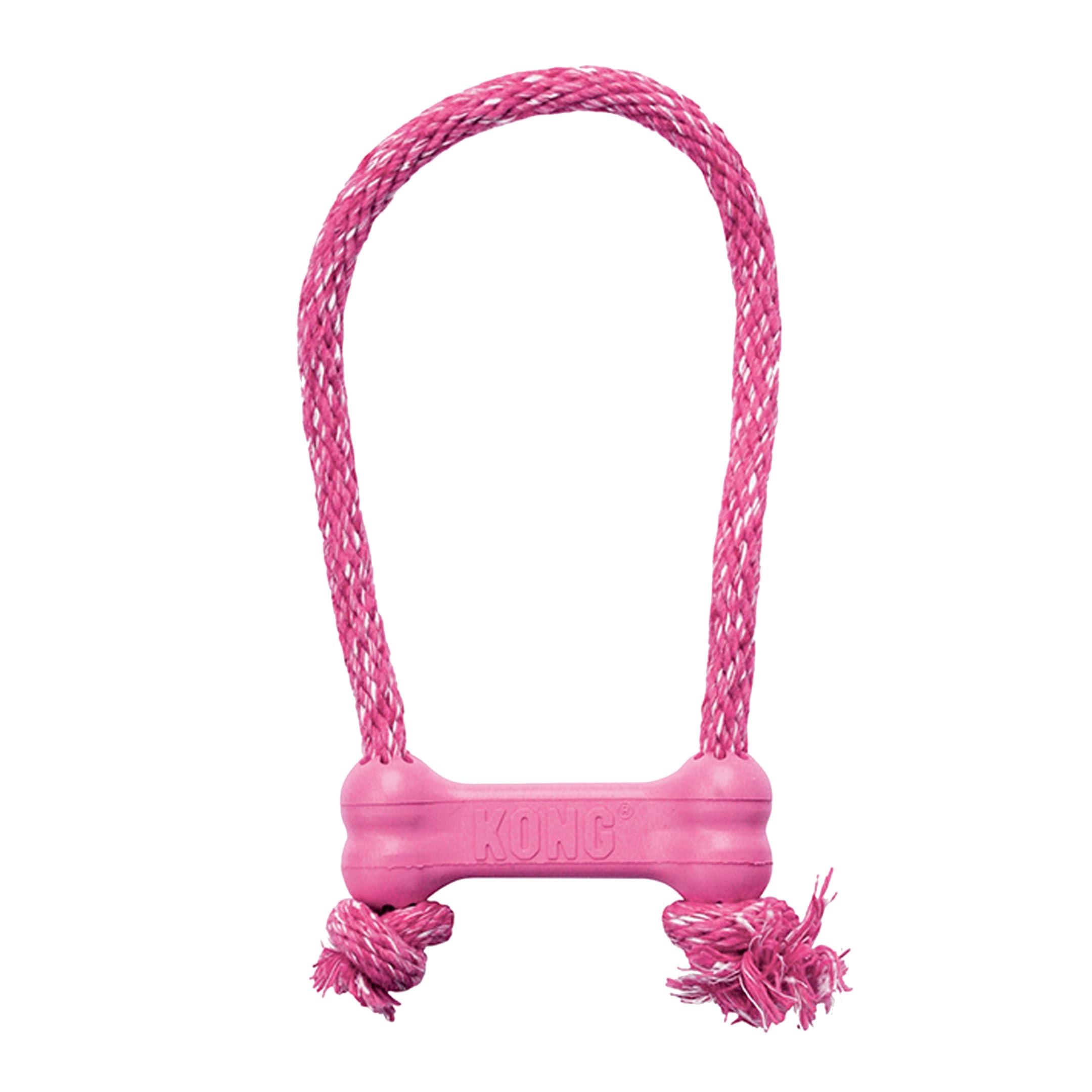 Kong Puppy Goodie Bone With Rope - Natural Rubber Bone With Cotton Rope - Teeth Cleaning Chew Toy For Growing Puppies - For Xs P