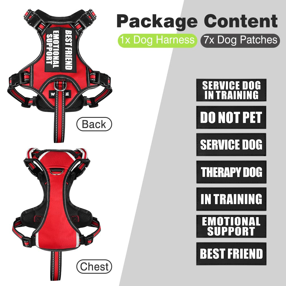 Winsee Service Dog Vest No Pull Dog Harness With 7 Dog Patches, Reflective Pet Harness With Durable Soft Padded Handle For Training Small, Medium, Large, And Extra-Large Dogs (X-Large, Red)