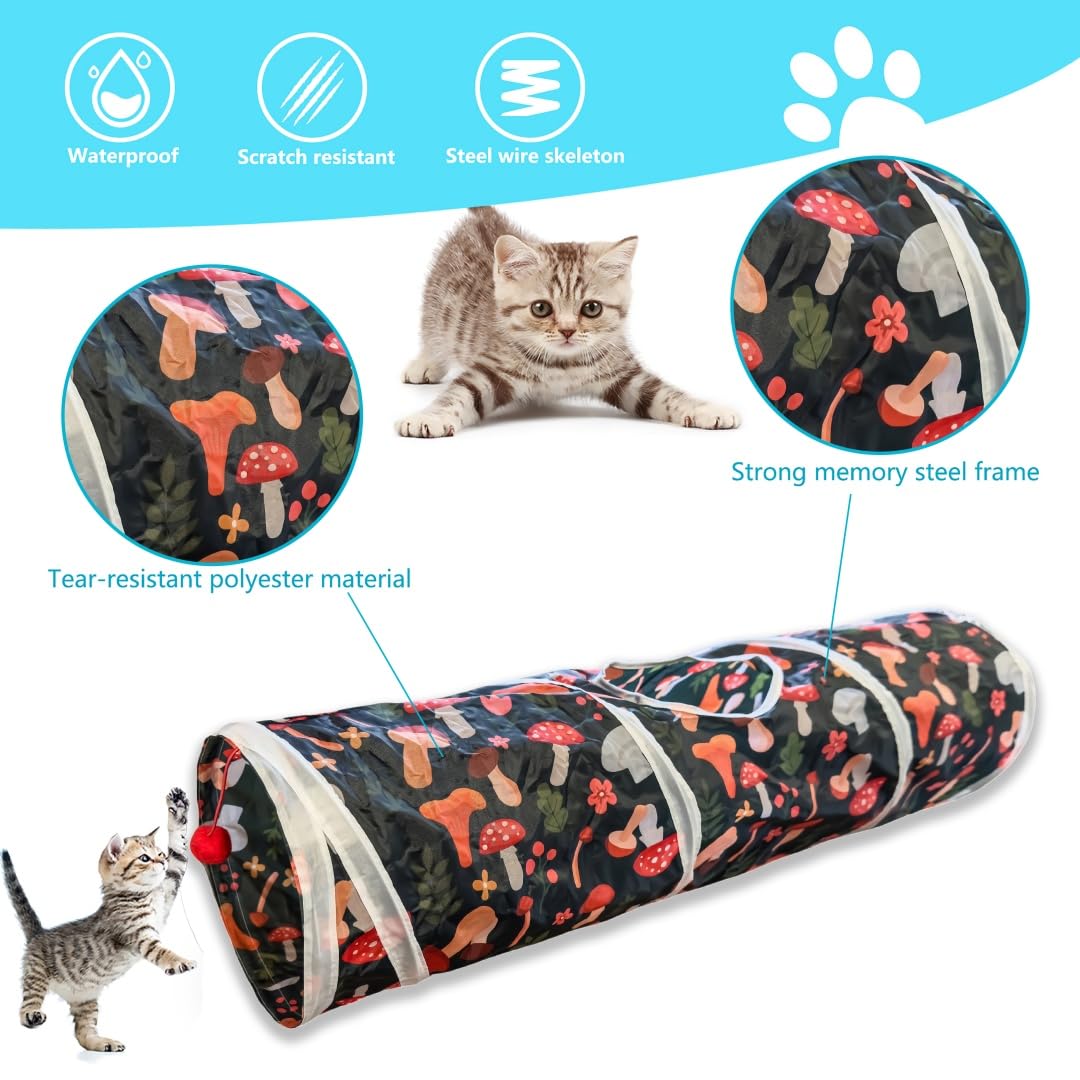 Cat Tunnel, 2-Way Cat Tunnels for Indoor Cats, Collapsible Cat Play Tunnel, Interactive Toy Maze Cat House with 2 Play Ball for
