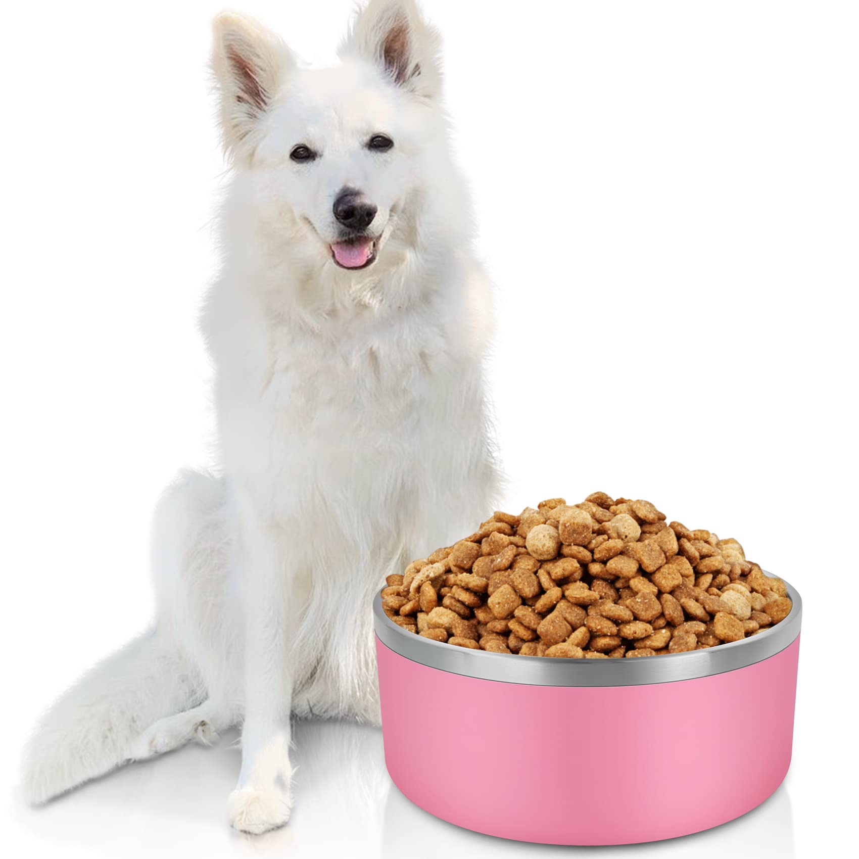 LIHONG Stainless Steel Dog Bowls for Large Dogs,Dog Food Water Bowls with Non Slip Rubber Bottom,Pet Feeding Bowl,Double Wall In
