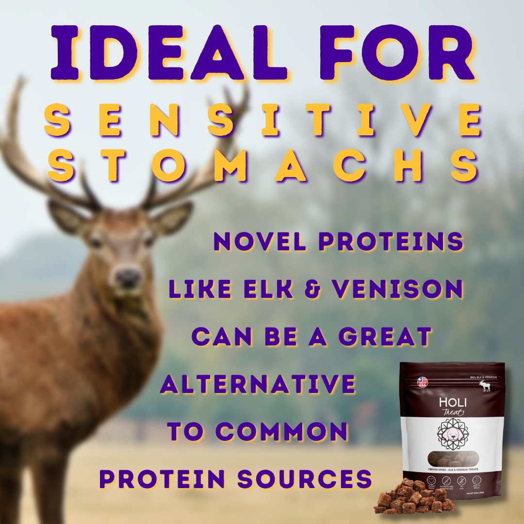 HOLI Elk & Venison Freeze Dried Dog Treats - All Natural and Wild Caught | Vitamin and Mineral Fortified | Made in USA - Human G