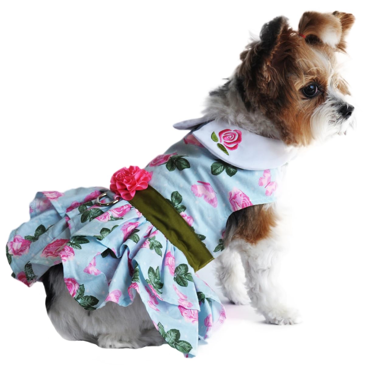 Doggie Design Pink Rose Dog Harness Dress With Matching Leash (Large)