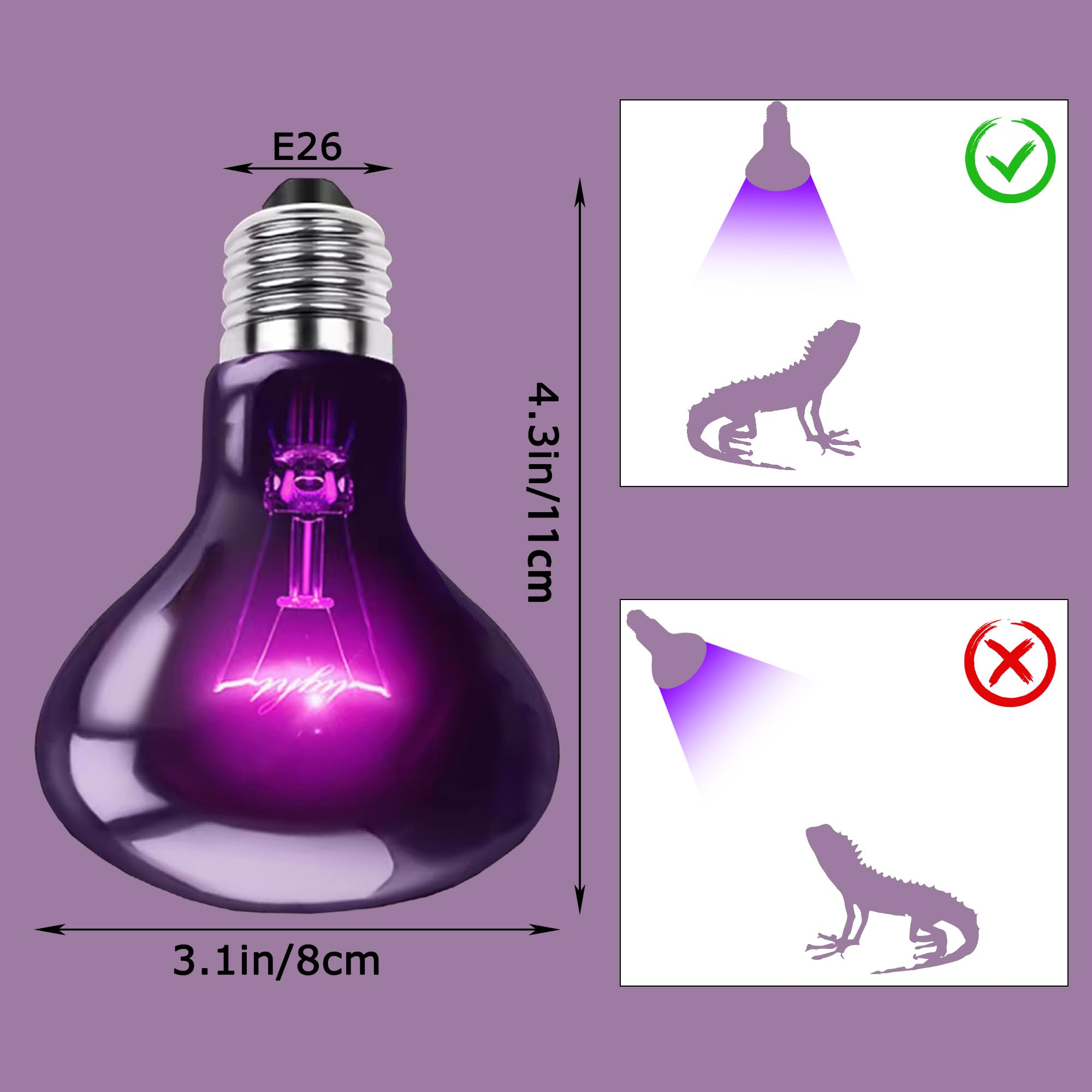 Hartompet 100W Reptile Night Light Bulb - Uva Heat Lamp - Simulates Natural Moonlight, Purple Basking Lamp For Bearded Dragons,