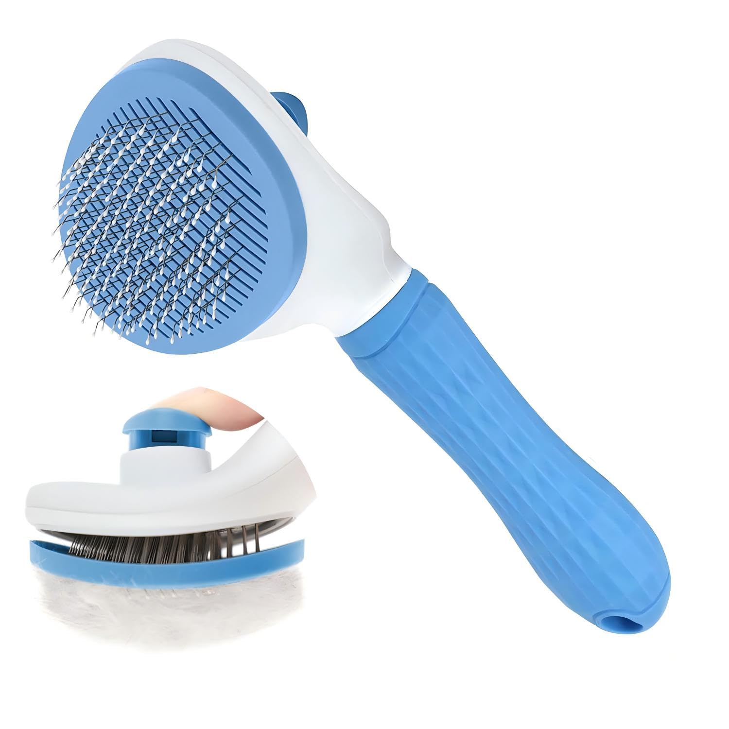 ManLinKei Cat Hair Brush, Cat Brush for Shedding with Metal Comb, Self Cleaning Pet Hair Brush with Release Button - Skin Friend