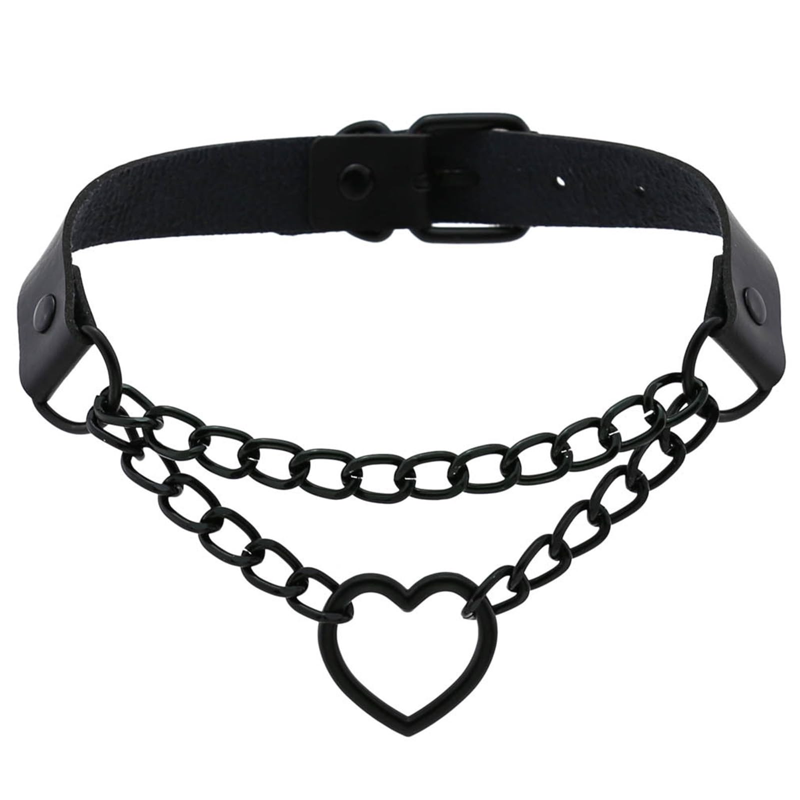 Tosmifairy Black Leather Choker Collar & Leash Set for Dogs - Vintage Love Heart, 16.5 inches, Emo Gothic Cosplay Gift