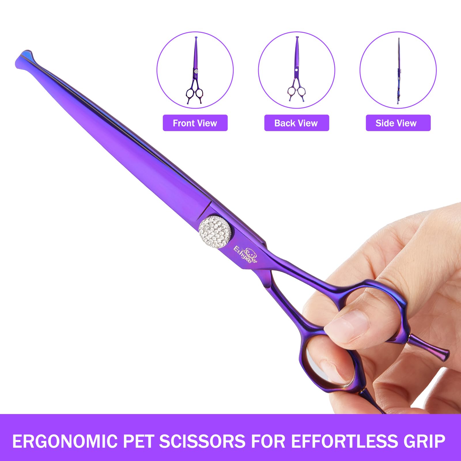 Ethyxe 7'' Straight Dog Grooming Scissors, Professional Pet Trimming Shears For Dogs And Cats, 440C Stainless Steel With Round T