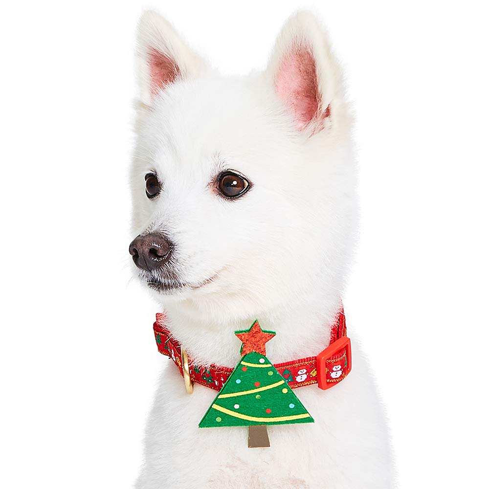 Blueberry Pet Christmas Tree & Snowman Designer Dog Collar - Medium, 14.5'-20' Neck, Stylish Holiday Dog Collars For Medium Dogs, Festive Glitter Décor, Eco-Friendly, Safe & Durable