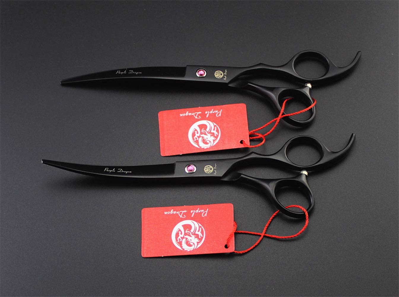 Purple Dragon Professional 7.0 Inch 4Pcs Pet Grooming Scissors Kit Japan Premium Steel Straight & Curved & Thinning Blade Dog Hair Cutting Shears Set With Case