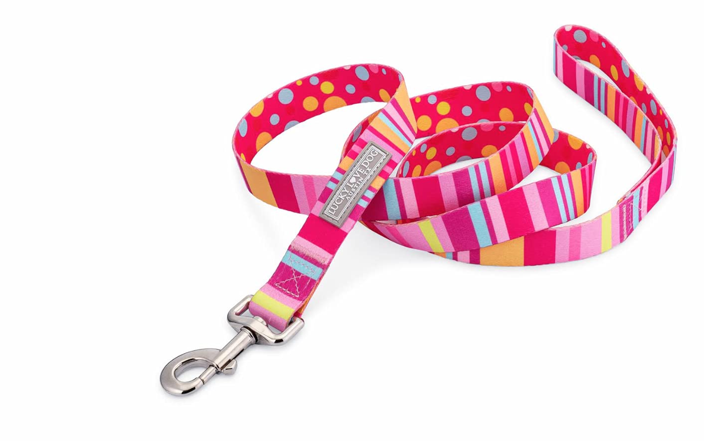 Lucky Love Dog Leash - Colorful Stripes, Yellow, Pink, Blue - Cute Female Dog Leash (Large, Molly)