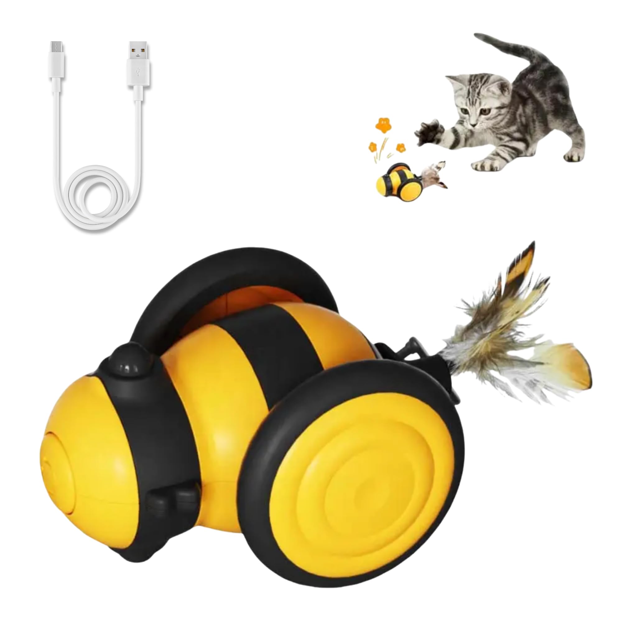 Yuppy Puppy Interactive Cat Toy | Automatic BeeShaped Small Smart Pet Toy | Moving Toy For Play & Stimulation | For Indoor & Pe